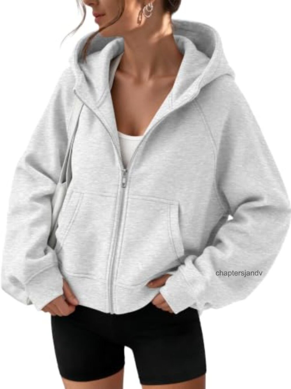 Womens Zip Up Fleece Hoodie Oversized Cropped Sweatshirt with Thumbholes